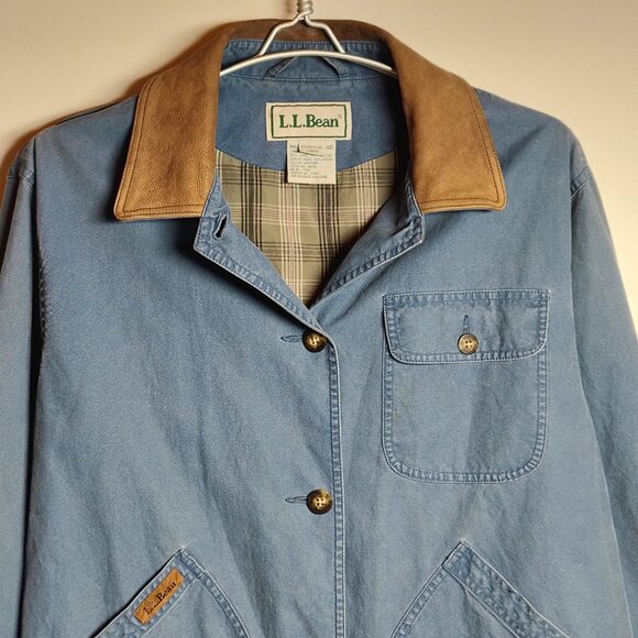 VINTAGE LL Bean Barn Jacket Womens Large Petite Blue Cotton Canvas Chore Coat - Picture 8 of 15